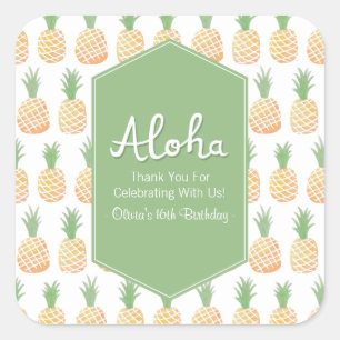 Adesivo Quadrado Aloha Luau Pineapple Patterno Obrigado Stickers