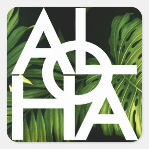Adesivo Quadrado Aloha palma gráfica branca de Havaí