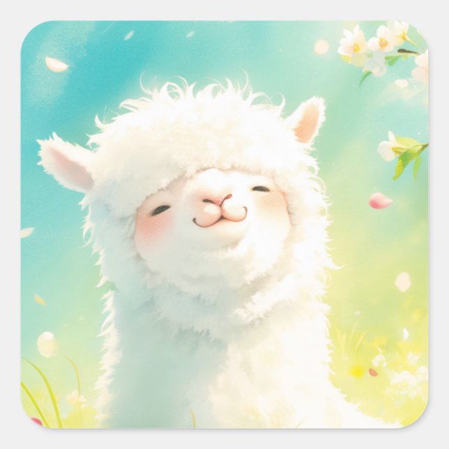 Adesivo Quadrado Alpaca Basking in Floral Blooms (Frente)