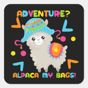 Adesivo Quadrado Alpaca da aventura meu engraçado bonito das bolsa