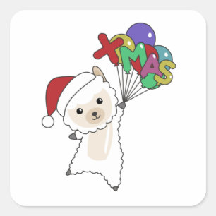 Adesivo Quadrado Alpaca Felry Christmas Winter Animais Alpacas