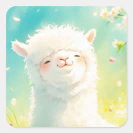 Adesivo Quadrado Alpaca se Deliciando nos Florescentes Florais