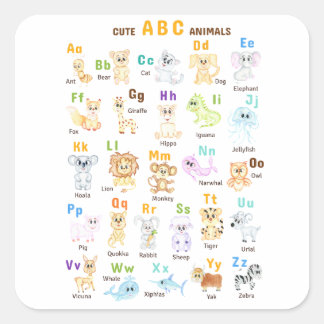 Adesivo Quadrado Alphabet Animal ABC Animais de estimação