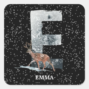 Adesivo Quadrado Alphabet E Monogramo Wonderland de inverno  Reinde