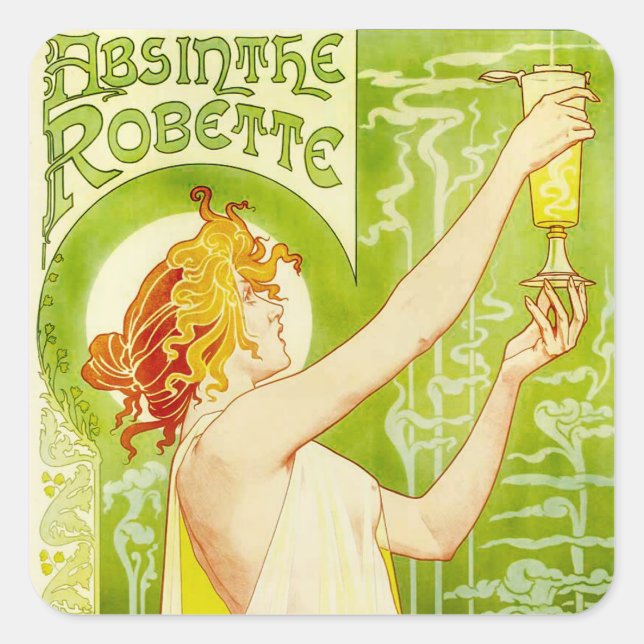 Adesivo Quadrado Alphonse Mucha Absinthe Robette (Frente)