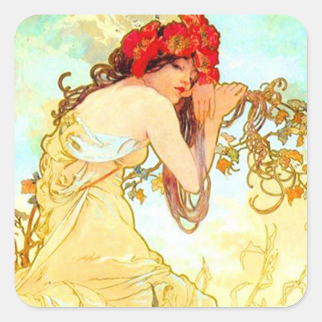 Adesivo Quadrado Alphonse Mucha Art Nouveau Summer (Frente)