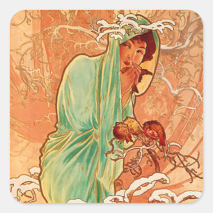 Adesivo Quadrado Alphonse Mucha Art Nouveau Winter