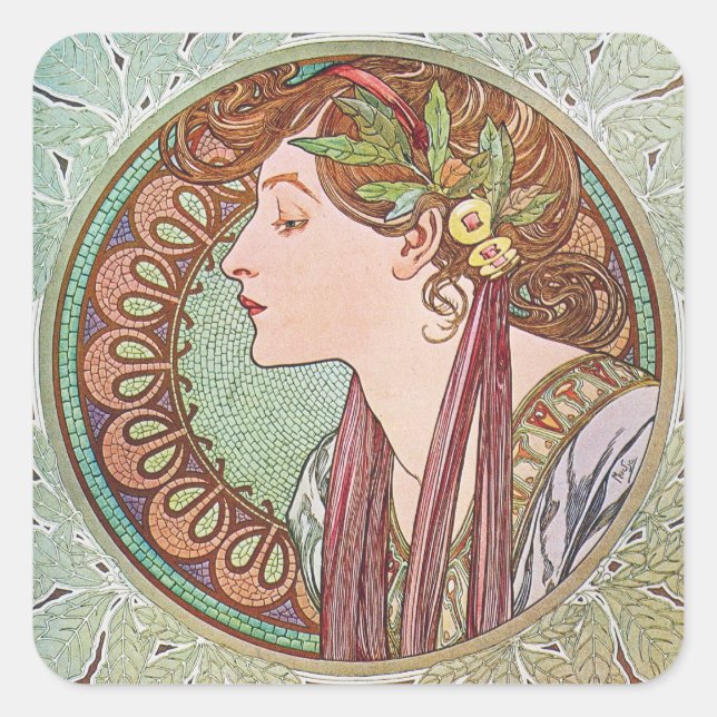 Adesivo Quadrado Alphonse Mucha Goddess Art (Frente)