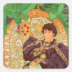 Adesivo Quadrado Alphonse Mucha Prince e Dragon