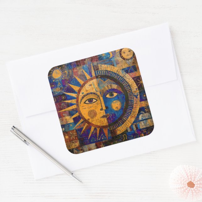 Adesivo Quadrado Alquimia Mística Celestial Sol Lua (Envelope)