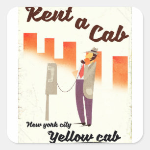 Adesivo Quadrado Alugue um Táxi! Cartaz do táxi amarelo de NYC