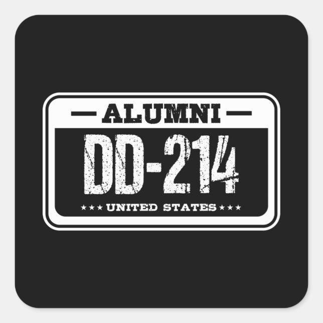 Adesivo Quadrado ALUMNI DD214 EUA American Veteran Gift (Frente)