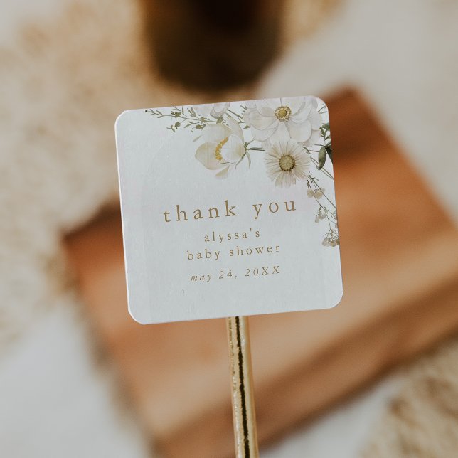 Adesivo Quadrado ALYSSA Floral Boho Flower Chá de fraldas Obrigado (ALYSSA Floral Boho Flower Baby Shower Thank You Square Sticker)