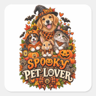 Adesivo Quadrado Amante de Animais de Estimação Assustador, Hallowe