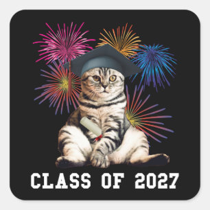 Adesivo Quadrado Amante de Gatos da Turma de 2027