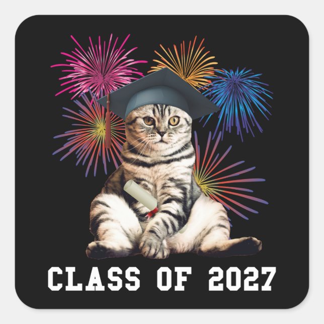 Adesivo Quadrado Amante de Gatos da Turma de 2027 (Frente)