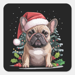 Adesivo Quadrado Amante do Bulldog Francês no Natal Mãe de Cachorro