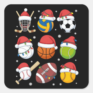 Adesivo Quadrado Amante do Esporte de Natal Esporte Bola Jogador