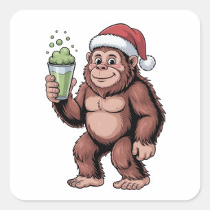 Adesivo Quadrado Amante do Matcha do Natal do Pé-Grande Sasquatch