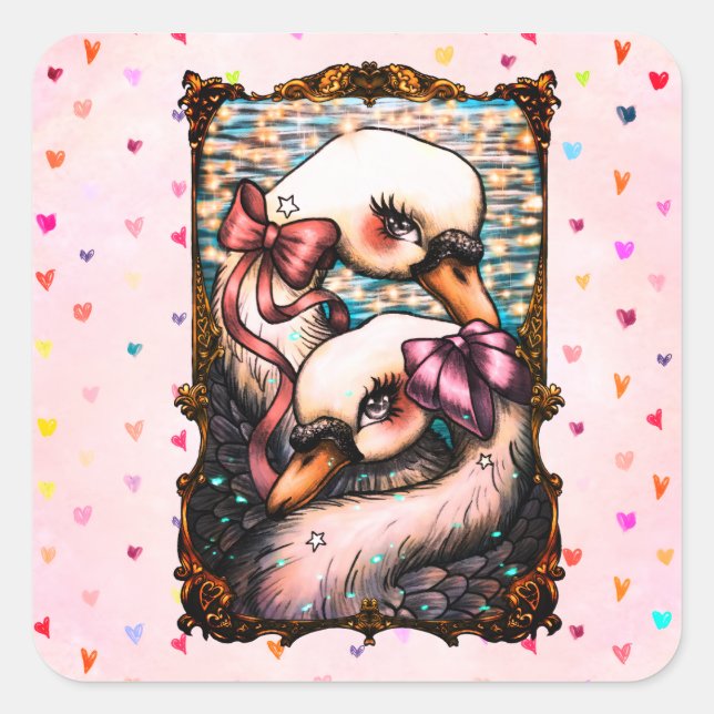 Adesivo Quadrado Amantes de cisnes (Frente)