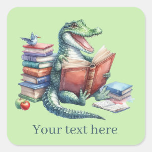 Adesivo Quadrado Amantes de livro de jacaré cômodo adicionam texto