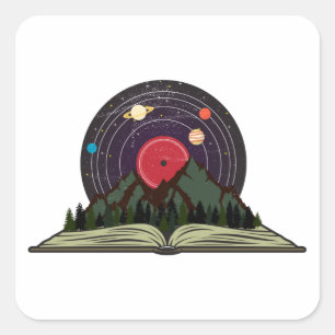 Adesivo Quadrado Amantes de livros e música disco de vinil retrô