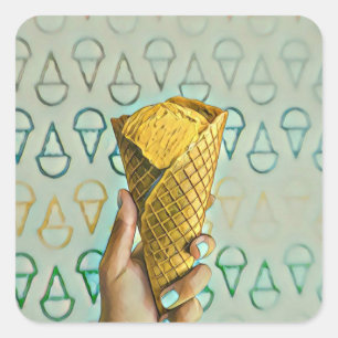 Adesivo Quadrado Amantes do sorvete de Verão