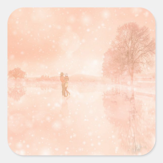 Adesivo Quadrado Amantes em lagoa congelada (Frente)