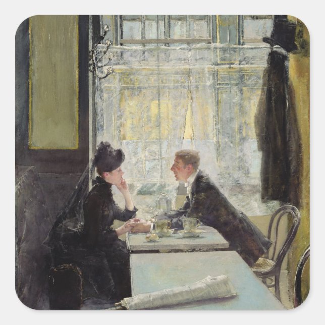 Adesivo Quadrado Amantes em um Café (Frente)
