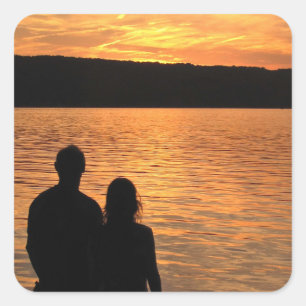 Adesivo Quadrado Amantes no lago Sunset