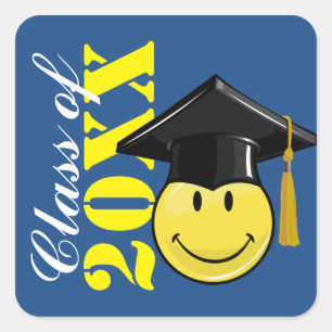 Adesivo Quadrado Amarelo clássico com um boné de formatura
