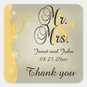 Adesivo Quadrado Amarelo Curvy elegante do creme do vintage  