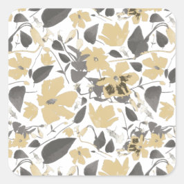 Adesivo Quadrado Amarelo De Aquarelas E Cinzas De Flores