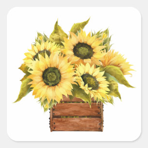 Adesivo Quadrado Amarelo Floral Rústico Casamento Campo Girassol