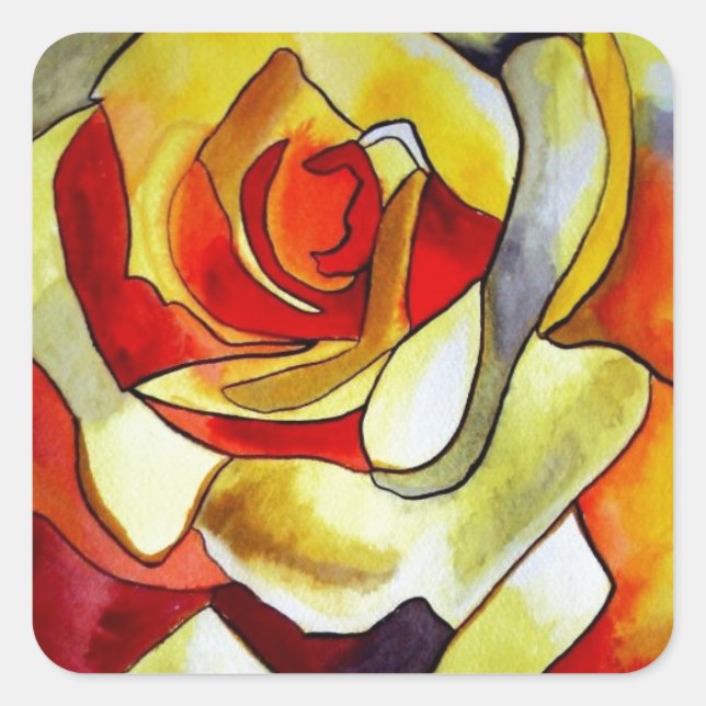 Adesivo Quadrado Amarelo Freesia aquarela original afloral (Frente)