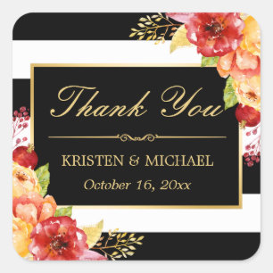 Adesivo Quadrado Amarelo Vermelho Dourado elegante outono Floral Ob