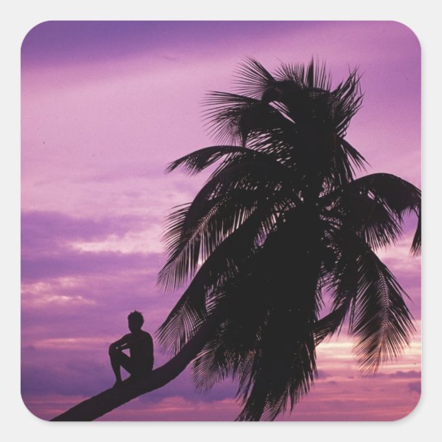 Adesivo Quadrado Ambergris Caye, Belize, América Central. (Frente)