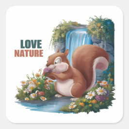 Adesivo Quadrado Ame a Natureza, Esquilo Engraçado
