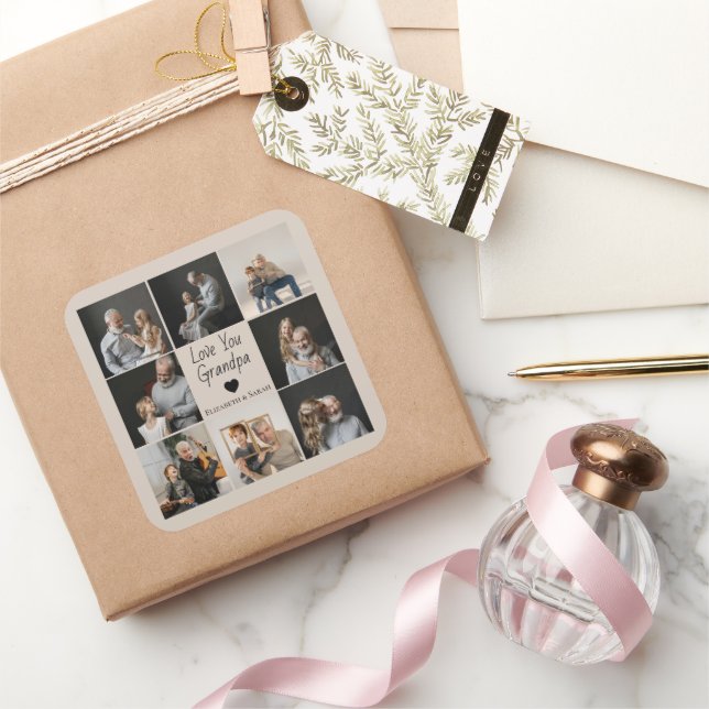 Adesivo Quadrado Ame-o Avô com Coração e Fotos - (Presentear)