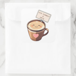 Adesivo Quadrado Ame-Se A Si Próprio Um Vetor De Café Kawaii