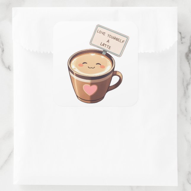 Adesivo Quadrado Ame-Se A Si Próprio Um Vetor De Café Kawaii (Bolsa)