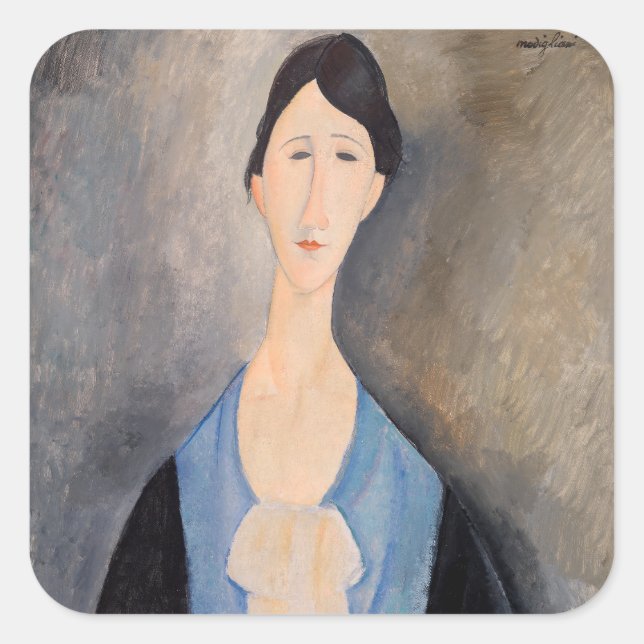 Adesivo Quadrado Amedeo Modigliani - Jovem Mulher de Azul (Frente)