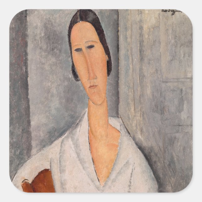 Adesivo Quadrado Amedeo Modigliani - Madame Hanka Zborowska Lening (Frente)