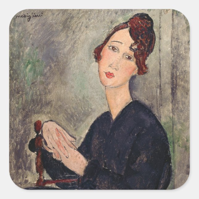 Adesivo Quadrado Amedeo Modigliani - Retrato de Dedie Hayden (Frente)