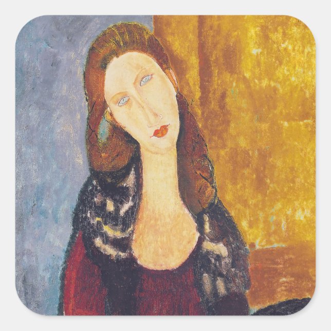 Adesivo Quadrado Amedeo Modigliani - Retrato Jeanne Hebuterne #2 (Frente)
