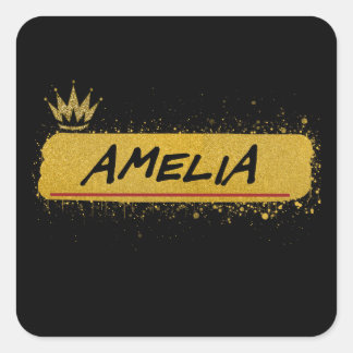 Adesivo Quadrado Amelia First Name Dourada Glitter Queen