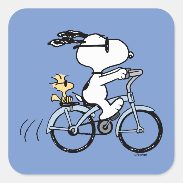Adesivo Quadrado Amendoins | Bicicleta Snoopy & Woodstock (Frente)