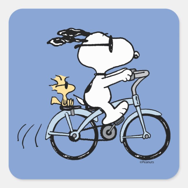 Adesivo Quadrado Amendoins | Bicicleta Snoopy & Woodstock (Frente)