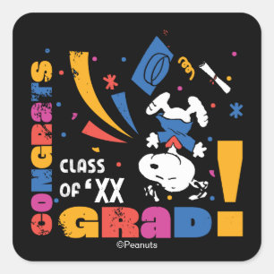 Adesivo Quadrado Amendoins Snoopy Parabéns Graduado Graduação Confe