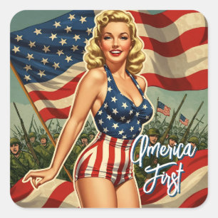 Adesivo Quadrado America First Rosie Stickers